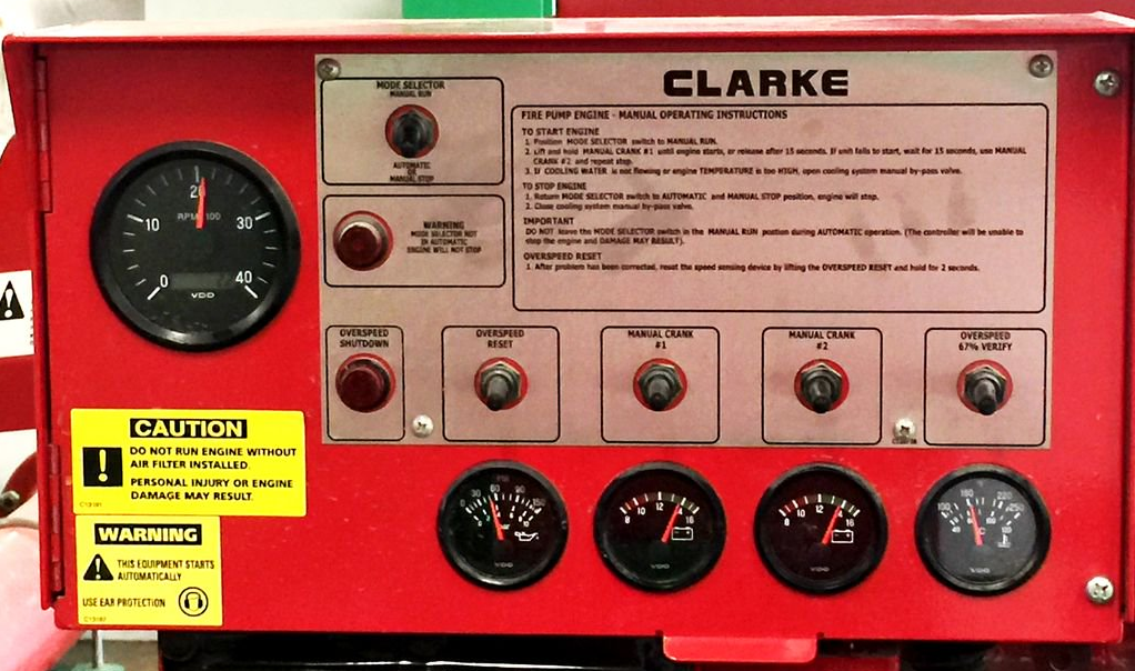 Panel de control del motor diésel Clarke para bomba contra incendio, instalado por Golsatel